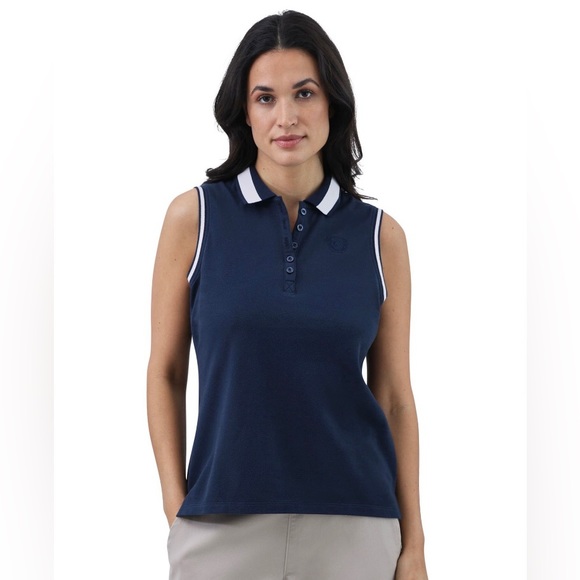 CHAPS Womens Sleeveless Polo Shirt Size XXL Navy & White New - Picture 1 of 8